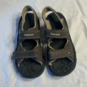 Timberland Brown & Black Sandals with Adjustable Straps and Durable Sole. Size 6